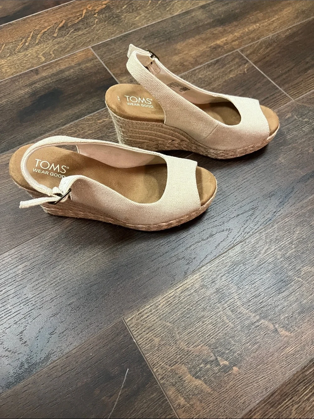 TOMS Women's Cream Espadrille Wedge Sandals